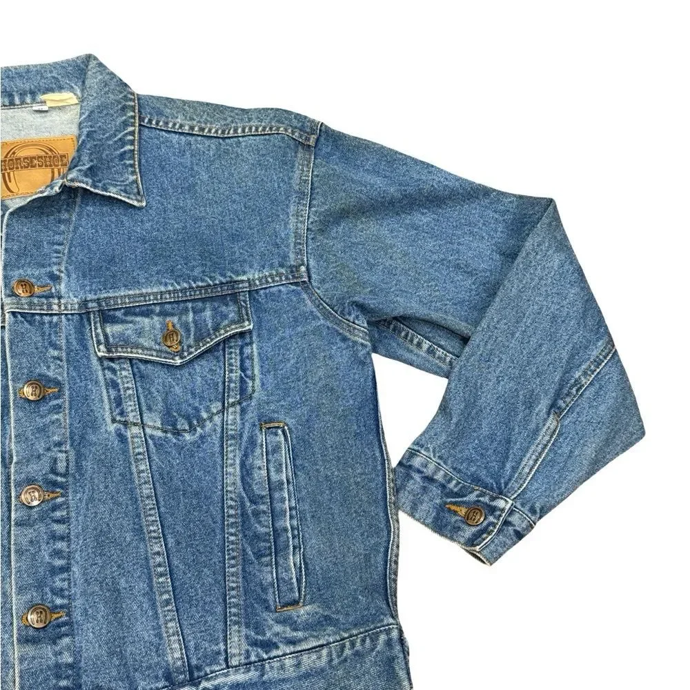 🧥🐎 Vintage Women’s Horseshoe Casino Hotel Embroidered Jean Jacket – Size M‎